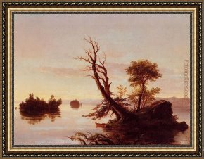 Thomas Cole Framed Paintings - American Lake Scene by Thomas Cole