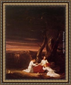 St Augustine Washing The Feet of Christ Framed Paintings - Angels Ministering to Christ in the Wilderness by Thomas Cole