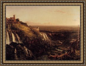 The Colosseum Rome Framed Paintings - The Cascatelli Tivoli Looking Towards Rome by Thomas Cole