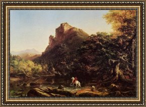 In The Mountains Framed Paintings - The Mountain Ford by Thomas Cole