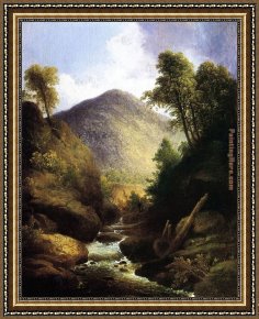 Doughty Framed Paintings - At the Waterfall by Thomas Doughty