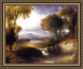 Doughty Framed Paintings - Autumn Landscape by Thomas Doughty