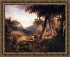 Doughty Framed Paintings - Girls Crossing the Brook by Thomas Doughty