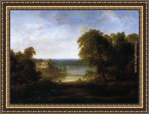 Doughty Framed Paintings - Landscape with Factory by Thomas Doughty