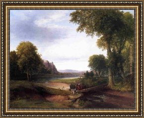Doughty Framed Paintings - Landscape with Footbridge by Thomas Doughty