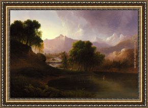 Doughty Framed Paintings - Landscape with Stream and Mountains by Thomas Doughty