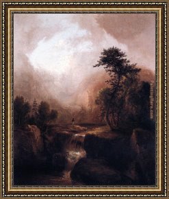 Doughty Framed Paintings - Landscape with Waterfall by Thomas Doughty