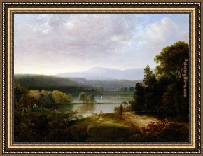 Doughty Framed Paintings - River View with Hunters and Dogs by Thomas Doughty