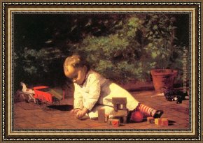 Play Framed Paintings - Baby at Play by Thomas Eakins