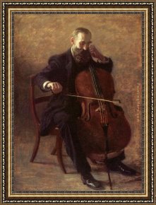 Card Player Framed Paintings - The Cello Player by Thomas Eakins