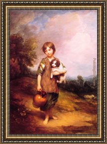 A Dog And Her Puppies Framed Paintings - Cottage Girl with Dog and Pitcher by Thomas Gainsborough