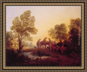 Landscape with Figure Framed Paintings - Evening Landscape Peasants and Mounted Figures by Thomas Gainsborough