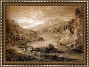 Landscape with Figure Framed Paintings - Mountainous Landscape With Cart And Figures by Thomas Gainsborough