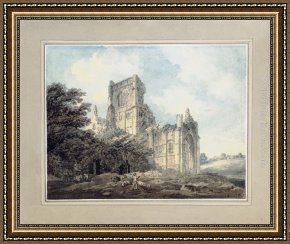 East Bergholt Rectory Framed Paintings - Kirkstall Abbey, Yorkshire, from the South-East (after James Moore) by Thomas Girtin