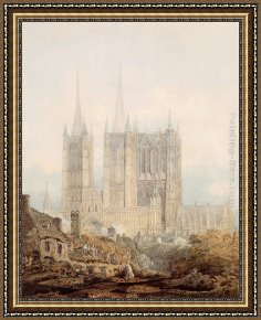 Lincoln Framed Paintings - Lincoln Cathedral from the West by Thomas Girtin