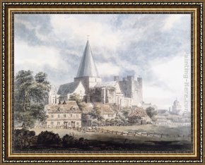 East Bergholt Rectory Framed Paintings - Rochester Cathedral and Castle, from the North-East by Thomas Girtin