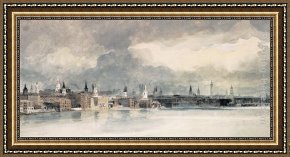 Mill on The Thames, Mapledurham Framed Paintings - Study for the Eidometropolis the Thames from Queenhithe to London Bridge by Thomas Girtin