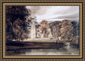 East Bergholt Rectory Framed Paintings - The East End of Bolton Abbey, from across the River Wharfe by Thomas Girtin