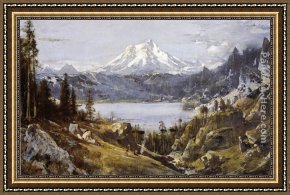 Lake Como Framed Paintings - Mount Shasta from Castle Lake by Thomas Hill