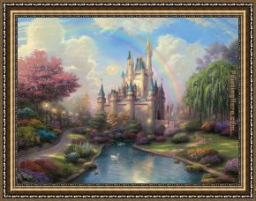 A Beautiful Day Framed Paintings - a new day at the Cinderella's castle by Thomas Kinkade