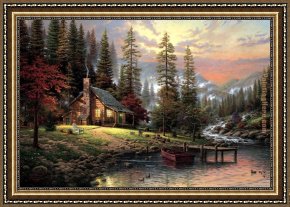 Thomas Kinkade Framed Paintings - A Peaceful Retreat by Thomas Kinkade