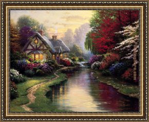 Quiet Pond Framed Paintings - A Quiet Evening by Thomas Kinkade
