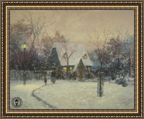 Cottage Stream Framed Paintings - A Winter's Cottage by Thomas Kinkade