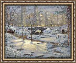Eve Framed Paintings - A Winter's Eve by Thomas Kinkade