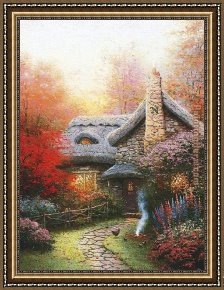 Cottage Stream Framed Paintings - Autumn at Ashley's Cottage by Thomas Kinkade