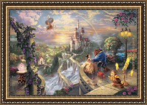 In Love Framed Paintings - Beauty and the Beast Falling in Love by Thomas Kinkade