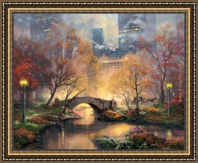 Genesis The Fall And Expulsion From Paradise The Original Sin Framed Paintings - Central Park in the Fall by Thomas Kinkade