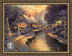 Thomas Kinkade Framed Paintings - Christmas Evening by Thomas Kinkade