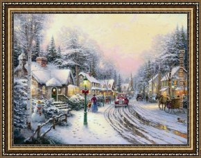 Thomas Kinkade Framed Paintings - Christmas Village by Thomas Kinkade