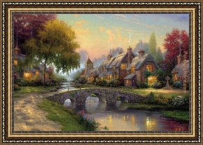 Waterlilies And Japanese Bridge Framed Paintings - Cobblestone Bridge by Thomas Kinkade