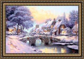 Thomas Kinkade Framed Paintings - Cobblestone Christmas by Thomas Kinkade