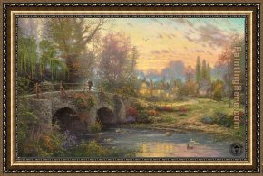 Evening Mood Framed Paintings - Cobblestone Evening by Thomas Kinkade