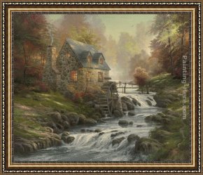 Flatford Mill Framed Paintings - Cobblestone Mill by Thomas Kinkade