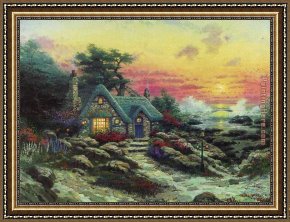 Cottage Stream Framed Paintings - cottage by the sea by Thomas Kinkade