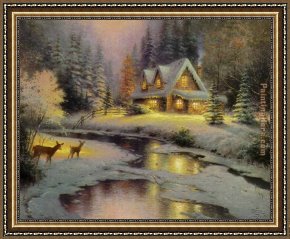 Deer Park Framed Paintings - deer creek cottage I by Thomas Kinkade