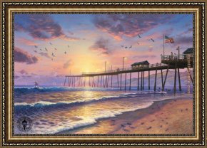 Thomas Kinkade Framed Paintings - Footprints in the sand by Thomas Kinkade