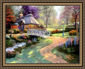 Cottage Stream Framed Paintings - Friendship Cottage by Thomas Kinkade