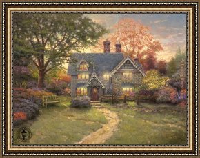 Cottage Stream Framed Paintings - Gingerbread Cottage by Thomas Kinkade