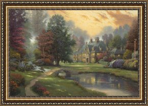 Thomas Kinkade Framed Paintings - Lakeside Manor by Thomas Kinkade