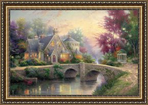 Thomas Kinkade Framed Paintings - Lamplight Manor by Thomas Kinkade