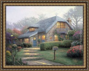 Lilac Framed Paintings - Lilac Cottage by Thomas Kinkade