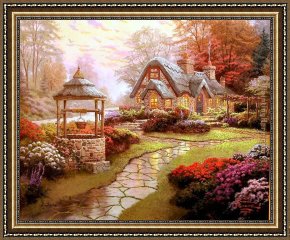 Cottage Stream Framed Paintings - Make a Wish Cottage 2 by Thomas Kinkade