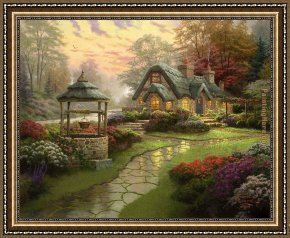 Cottage Stream Framed Paintings - Make a Wish Cottage by Thomas Kinkade