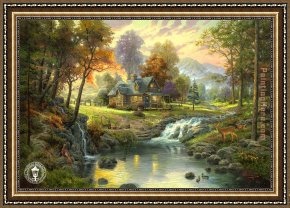 Among The Sierra Nevada Mountains California Framed Paintings - mountain retreat by Thomas Kinkade
