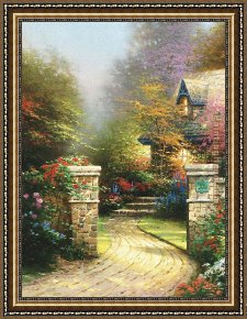 Two Roses on a Tablecloth Framed Paintings - Rose Gate by Thomas Kinkade