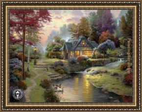 Cottage Stream Framed Paintings - Stillwater Cottage by Thomas Kinkade